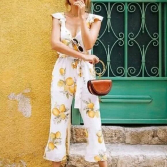 For Love and Lemons Size Medium Limonada Lemon print Jumpsuit - Picture 1 of 5